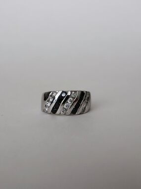 Macy's Silver Tone Ring with Black and Clear Stones
